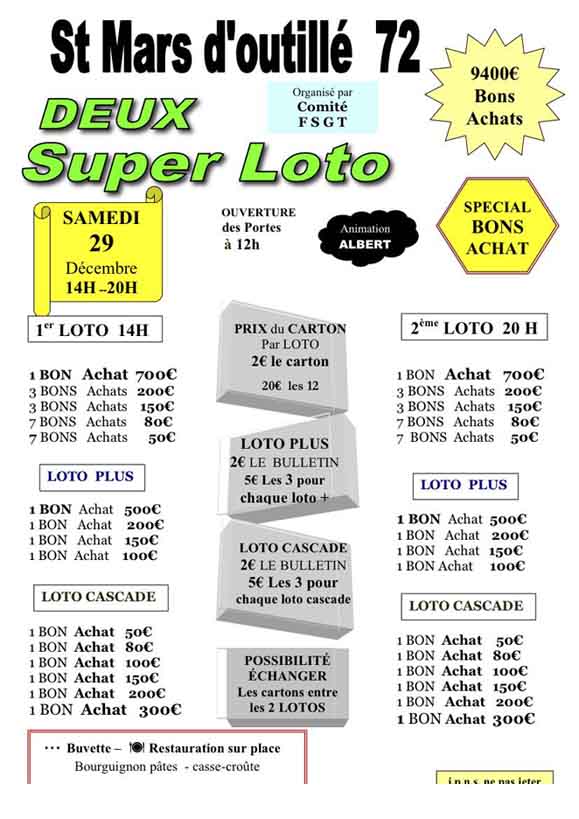 SUPER LOTO DU 29/12