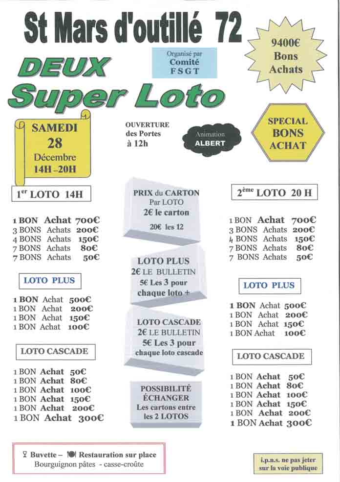 ST MARS D OUTILLE SUPER LOTO 28/12 FSGT